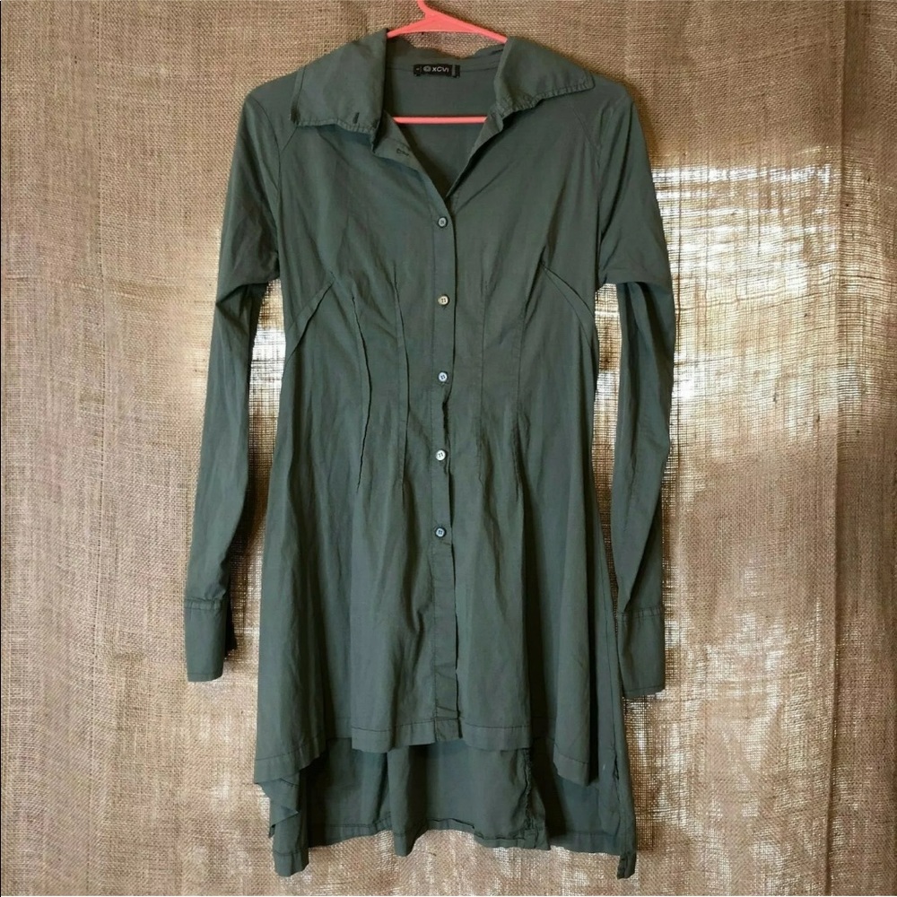 XCVI Shirt Dress Size S Army Green Long Sleeve